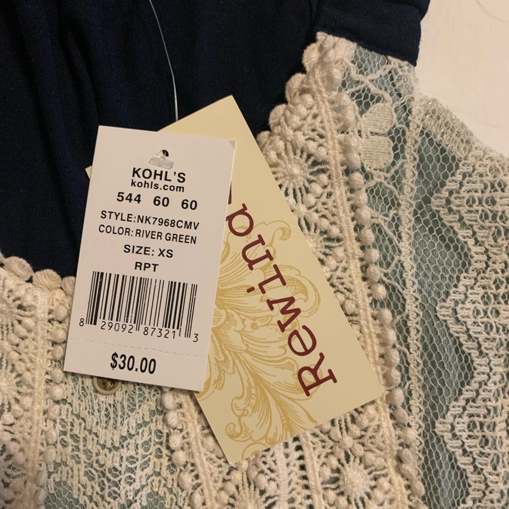 Girls top green with cream color lace overlay with blue back